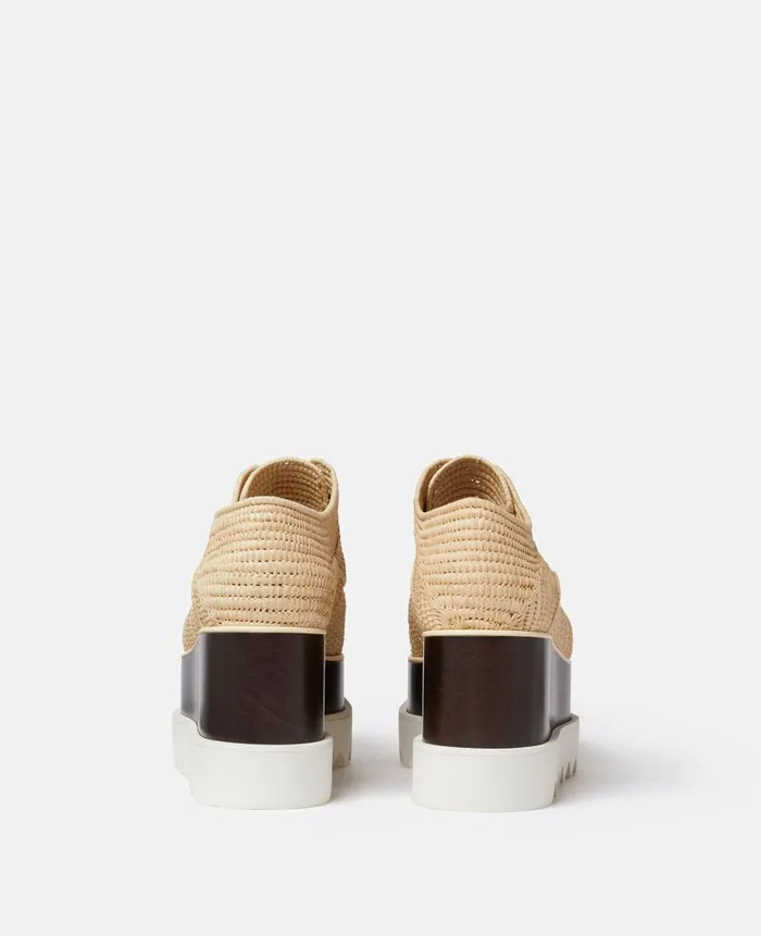 Women Sneakers Stella McCartney Elyse Raffia Platform Shoes Light Straw Beige
