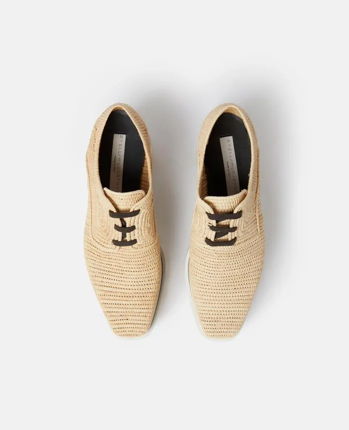 Women Sneakers Stella McCartney Elyse Raffia Platform Shoes Light Straw Beige