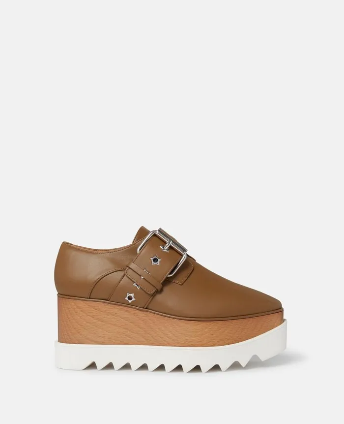 Women Sneakers Stella McCartney Elyse StarStudded Buckle Platform Shoes Pecan Brown