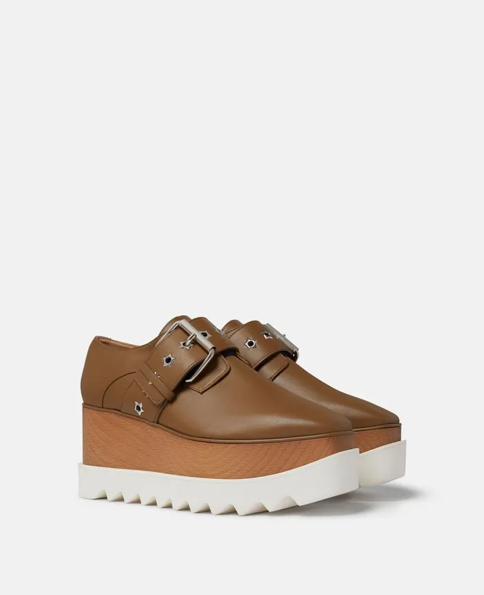 Women Sneakers Stella McCartney Elyse StarStudded Buckle Platform Shoes Pecan Brown