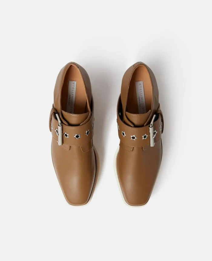 Women Sneakers Stella McCartney Elyse StarStudded Buckle Platform Shoes Pecan Brown