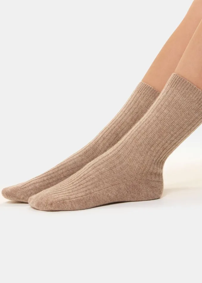 Women Socks and Tights Whistles Neutral Cashmere Ribbed Socks