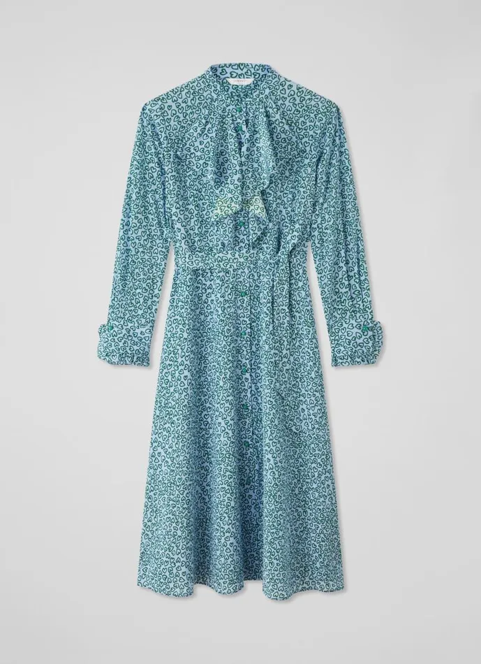 Women Soni Blue And Green Heart Print Silk Dress Green Blue LKBennett Dresses