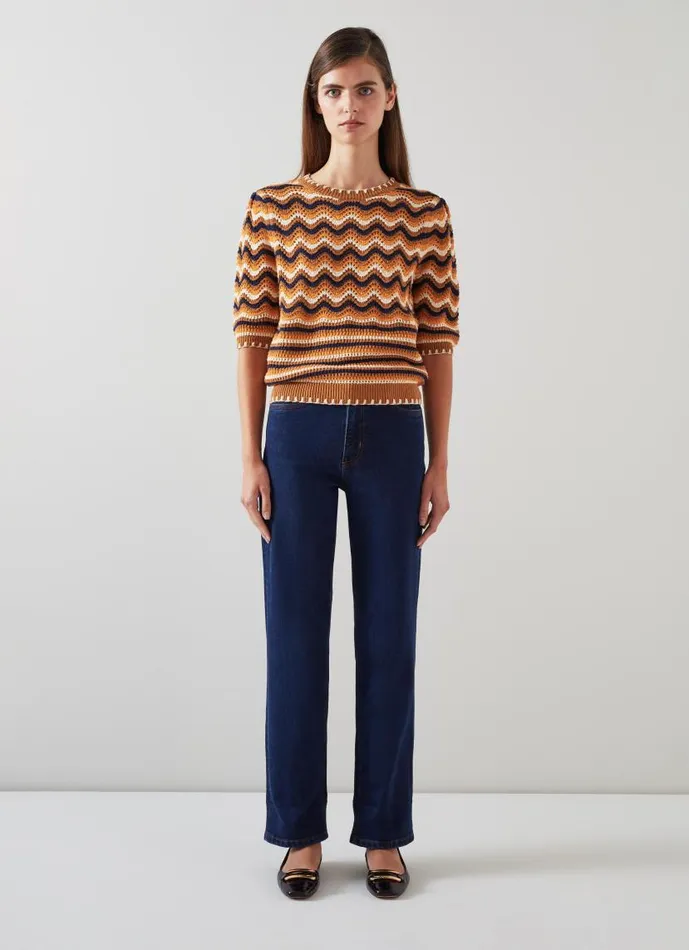 Women Soni Brown Multi Cotton Wavy Knitted Top Multi LKBennett Knitwear Women Soni Brown Multi Cotton Wavy Knitted Top Multi LKBennett Knitwear