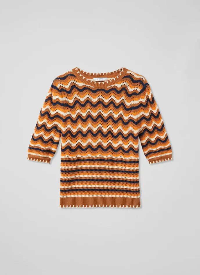 Women Soni Brown Multi Cotton Wavy Knitted Top Multi LKBennett Knitwear Women Soni Brown Multi Cotton Wavy Knitted Top Multi LKBennett Knitwear