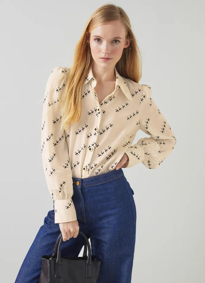 Women Sonya Monkey Print ViscoseSilk Blend Blouse Black LKBennett Tops Women Sonya Monkey Print ViscoseSilk Blend Blouse Black LKBennett Tops