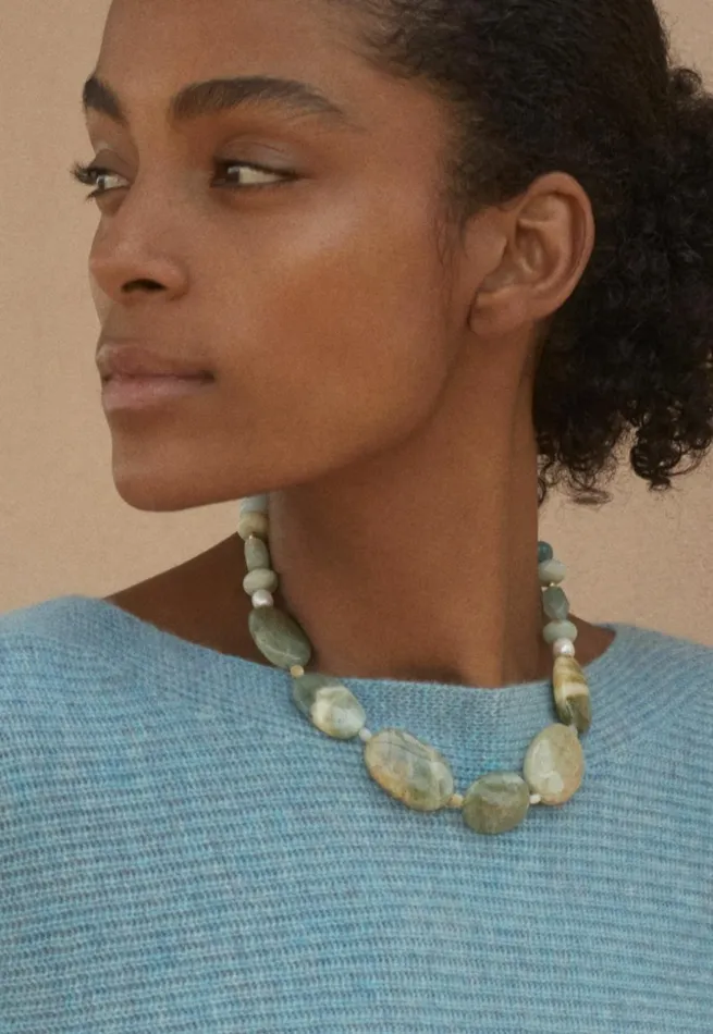 Women Stone Necklace Aquamarine Poetry Fashion Jewellery