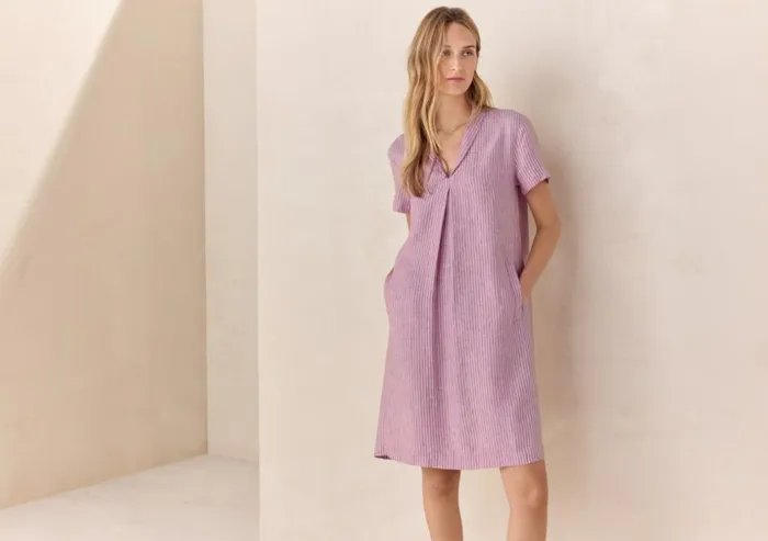 Women Striped Aline Dress Peony Pink Poetry Fashion Dresses and Skirts
