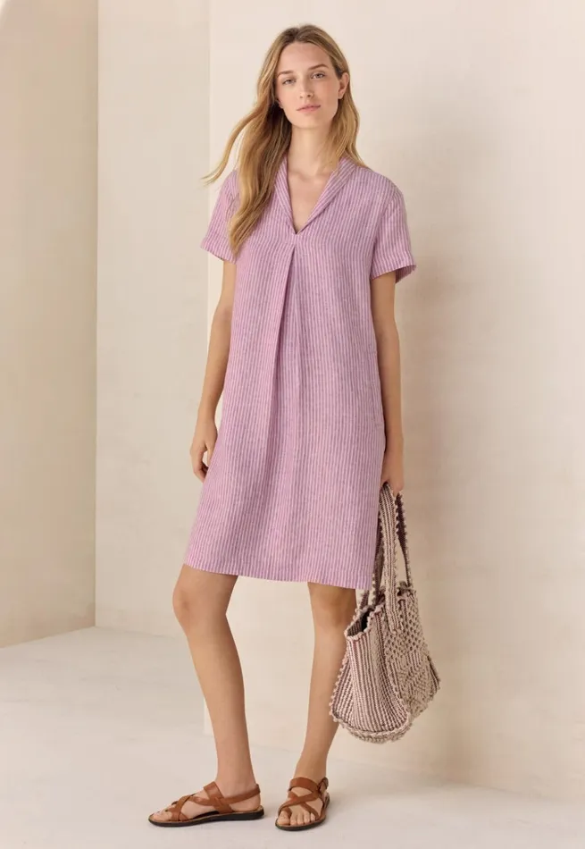 Women Striped Aline Dress Peony Pink Poetry Fashion Dresses and Skirts