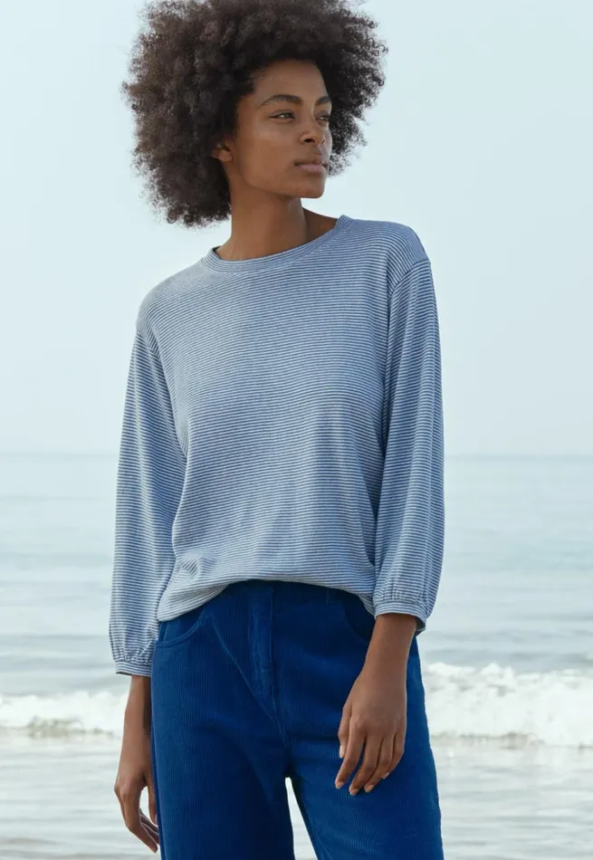 Women Striped Jersey Top Soft Indigo Poetry Fashion TShirt and Tops