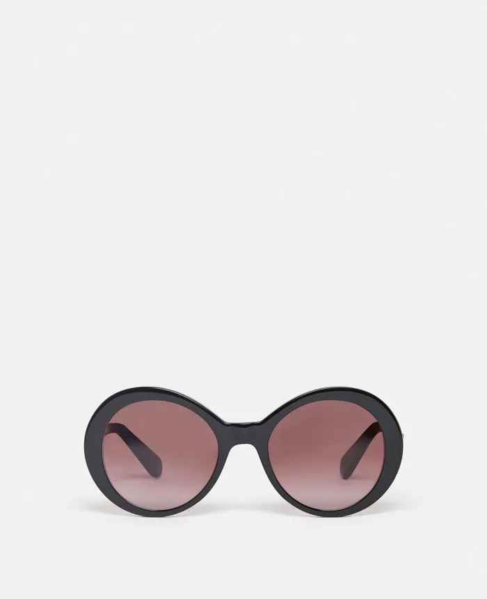 Women Sunglasses Stella McCartney Falabella Pin Round Sunglasses Shiny Black