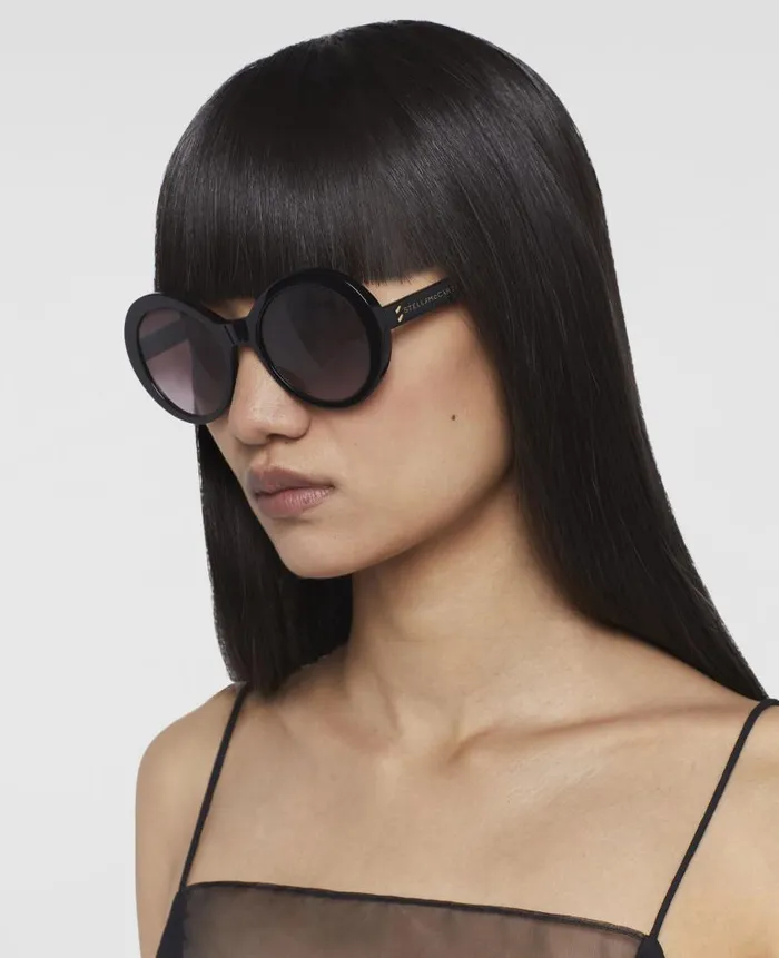 Women Sunglasses Stella McCartney Falabella Pin Round Sunglasses Shiny Black