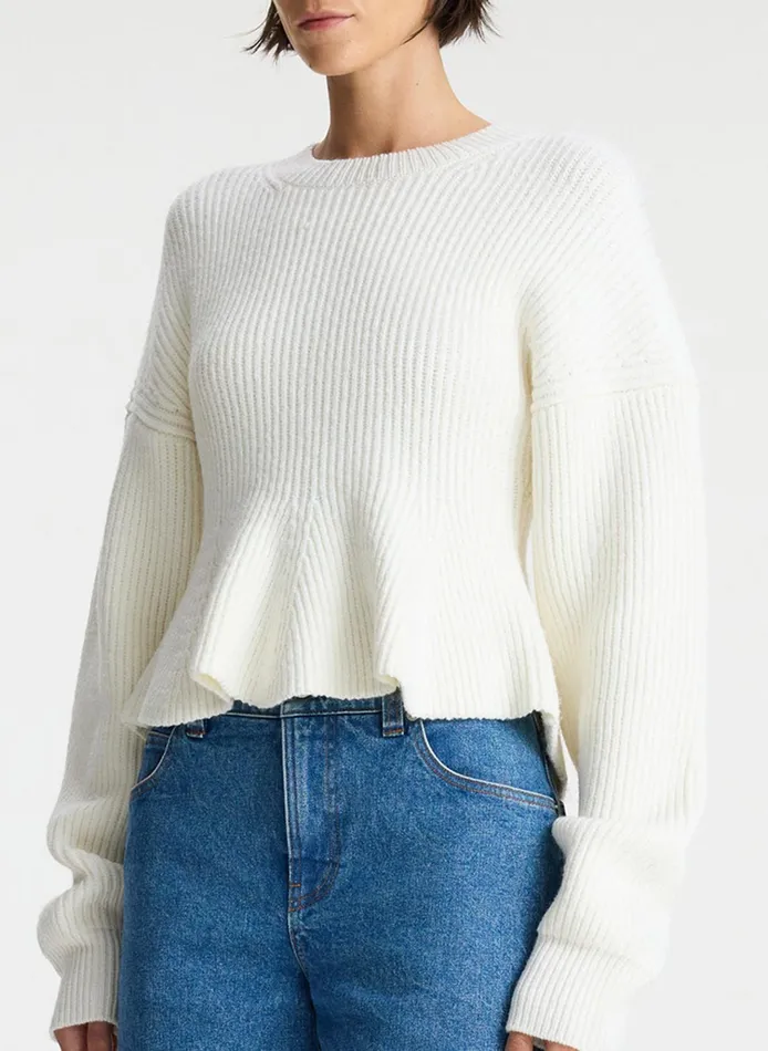 Women Sweaters ALC Eliza Peplum Wool Sweater Buttercream