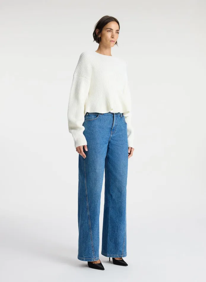 Women Sweaters ALC Eliza Peplum Wool Sweater Buttercream