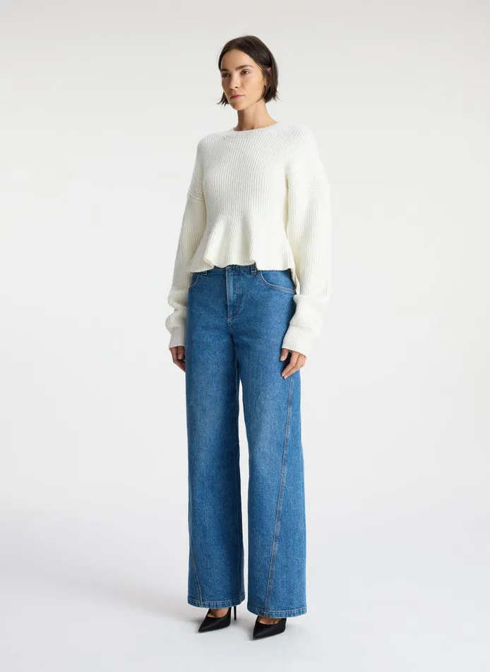 Women Sweaters ALC Eliza Peplum Wool Sweater Buttercream