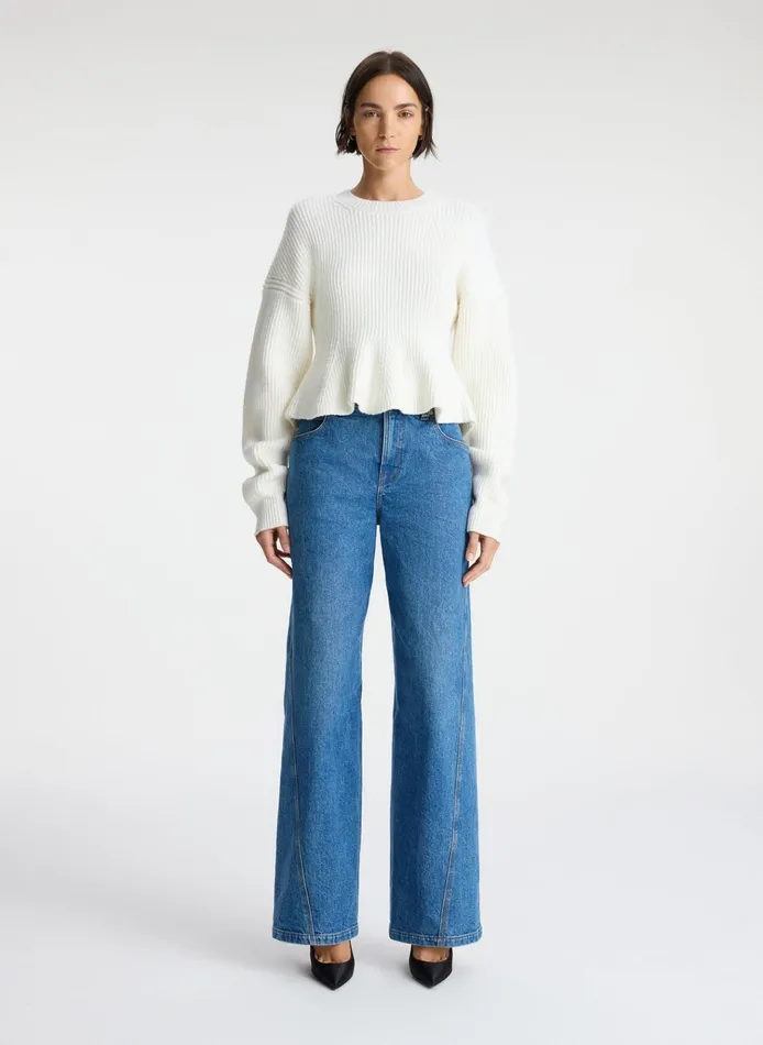 Women Sweaters ALC Eliza Peplum Wool Sweater Buttercream