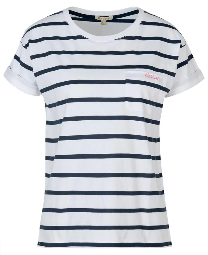 Women TShirts Barbour Otterburn Stripe TShirt Whiteclassic Navy