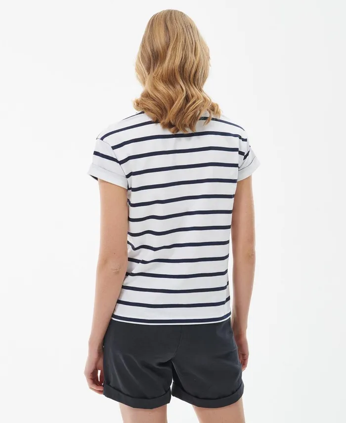 Women TShirts Barbour Otterburn Stripe TShirt Whiteclassic Navy