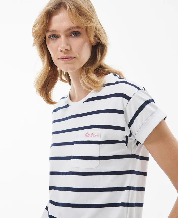 Women TShirts Barbour Otterburn Stripe TShirt Whiteclassic Navy