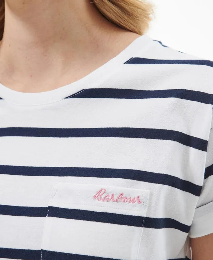 Women TShirts Barbour Otterburn Stripe TShirt Whiteclassic Navy