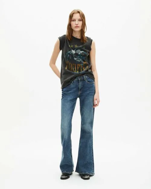 Women Tshirts The Kooples Faded Black Screen Print TShirt Black Washed
