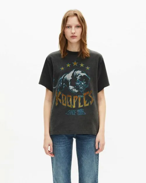 Women Tshirts The Kooples Faded Black Screen Print TShirt Black Washed