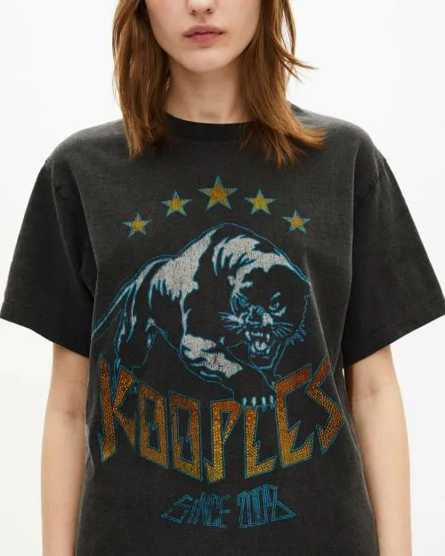 Women Tshirts The Kooples Faded Black Screen Print TShirt Black Washed