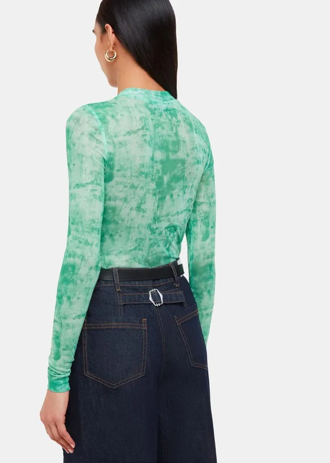 Women TShirts Whistles Green Brushwork Print Mesh Jersey