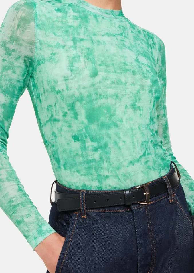 Women TShirts Whistles Green Brushwork Print Mesh Jersey