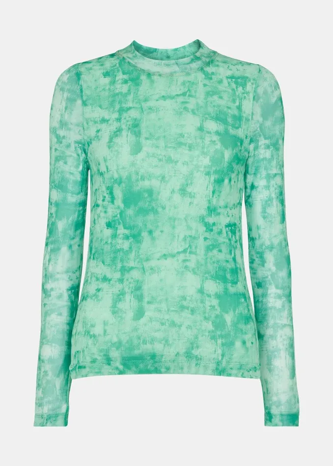 Women TShirts Whistles Green Brushwork Print Mesh Jersey