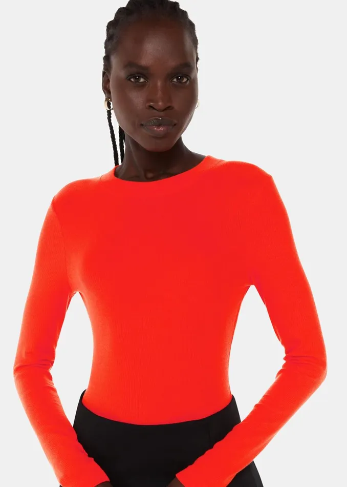 Women TShirts Whistles Red Essential Ribbed Crew