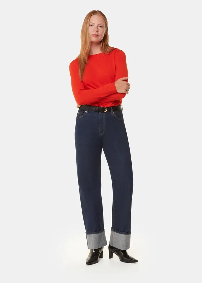 Women TShirts Whistles Red Slim Straight Neck Jersey Top