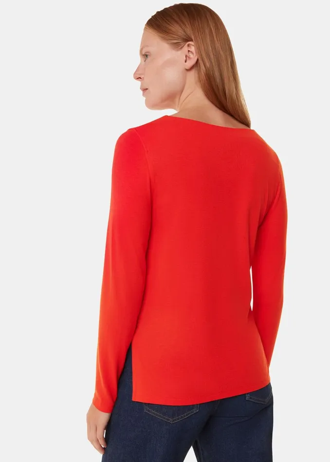 Women TShirts Whistles Red Slim Straight Neck Jersey Top