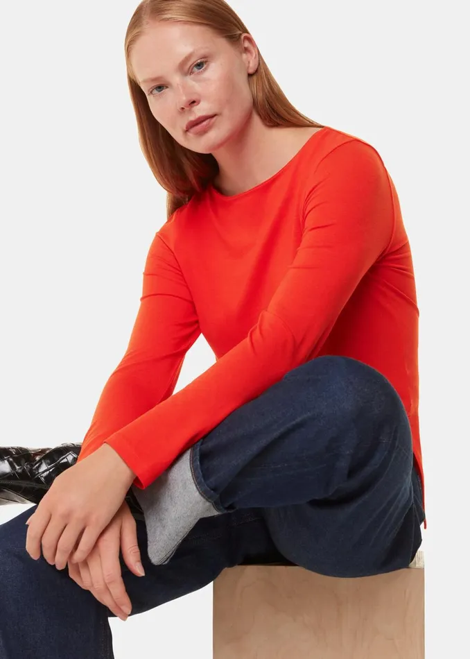 Women TShirts Whistles Red Slim Straight Neck Jersey Top