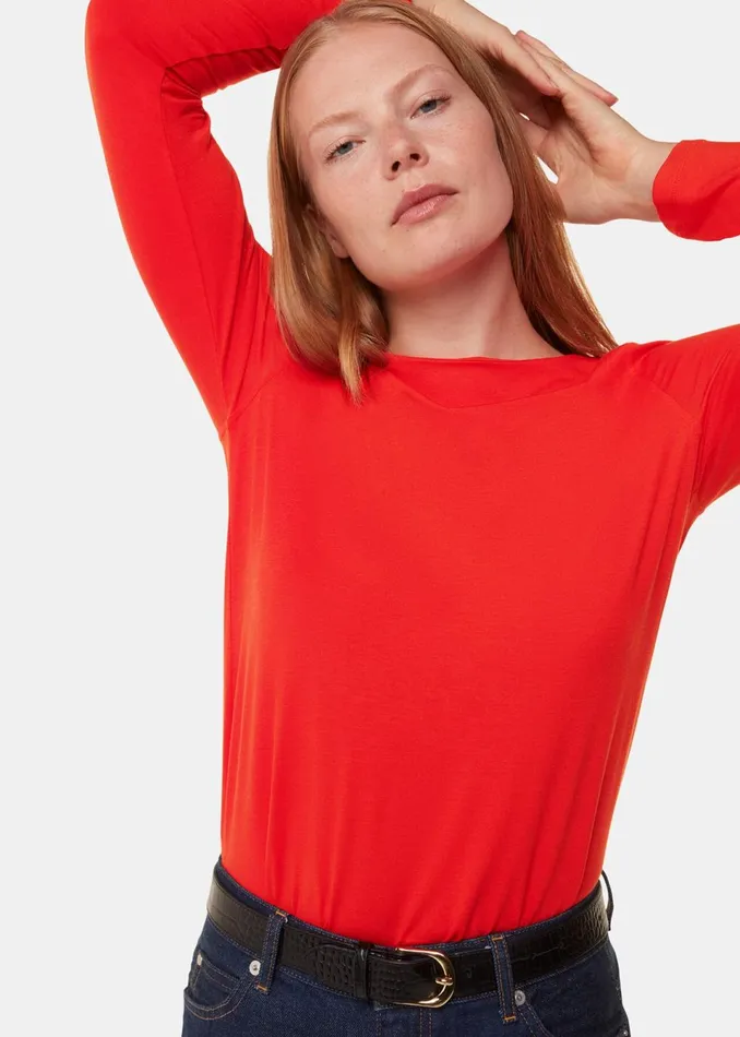 Women TShirts Whistles Red Slim Straight Neck Jersey Top