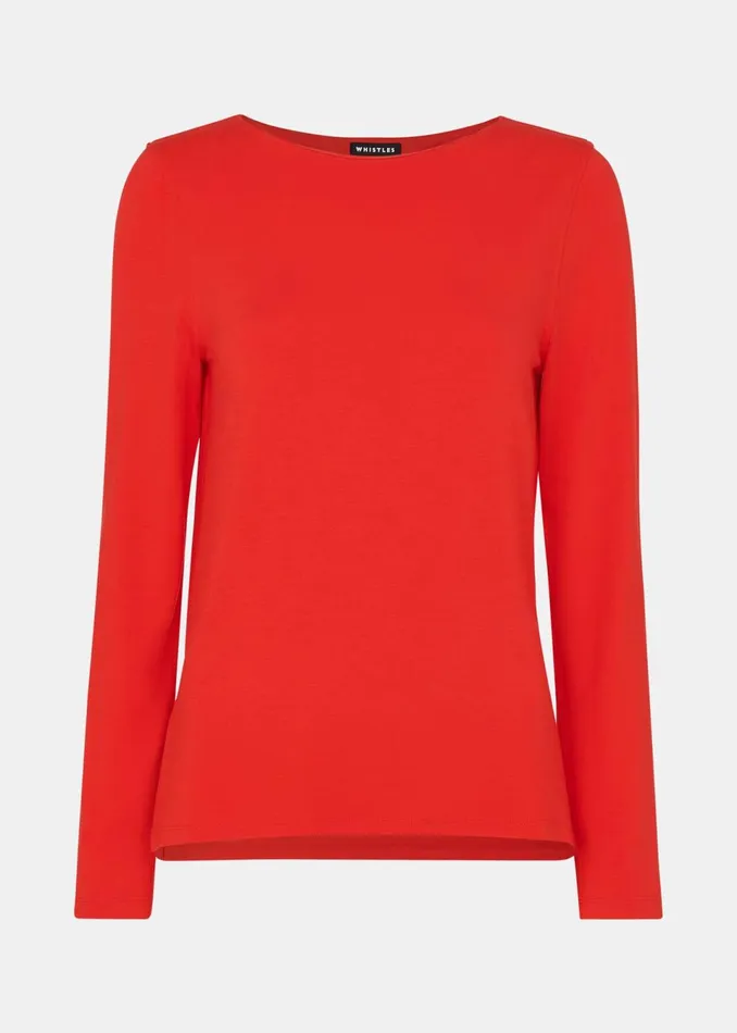 Women TShirts Whistles Red Slim Straight Neck Jersey Top
