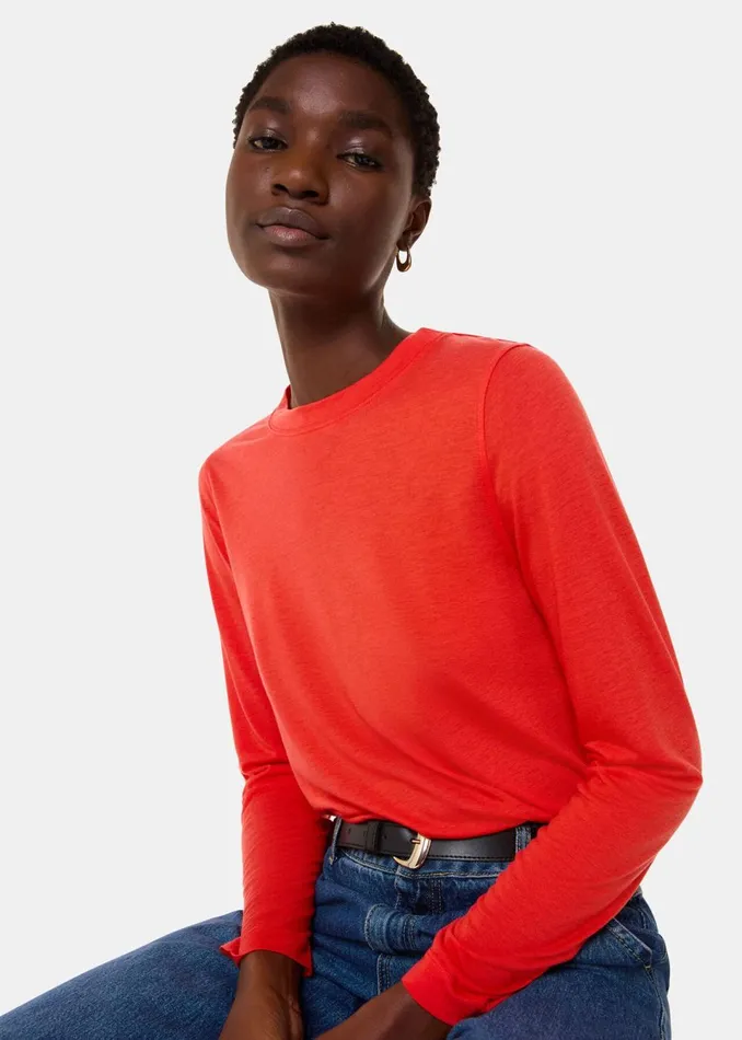 Women TShirts Whistles Red Wool Blend Crew Neck Top