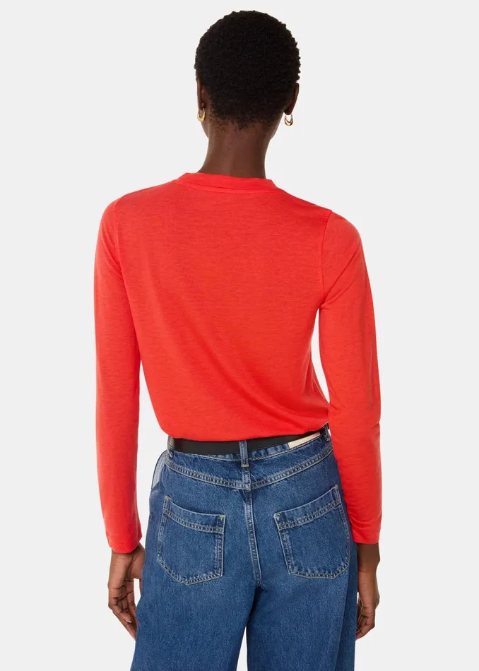 Women TShirts Whistles Red Wool Blend Crew Neck Top