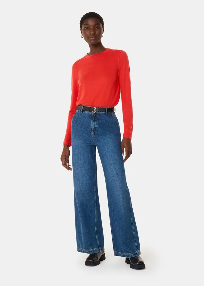 Women TShirts Whistles Red Wool Blend Crew Neck Top