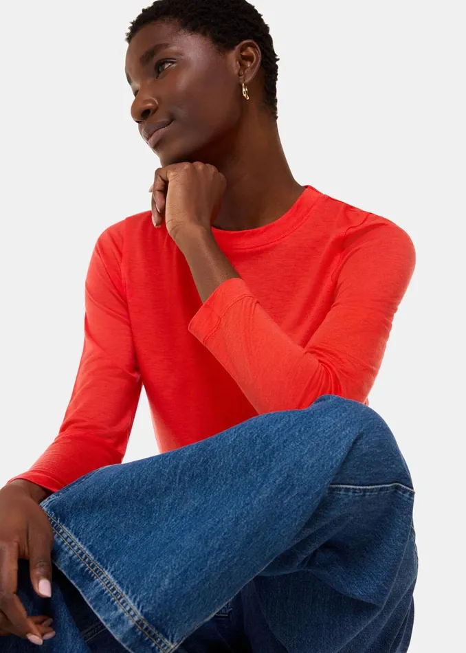 Women TShirts Whistles Red Wool Blend Crew Neck Top