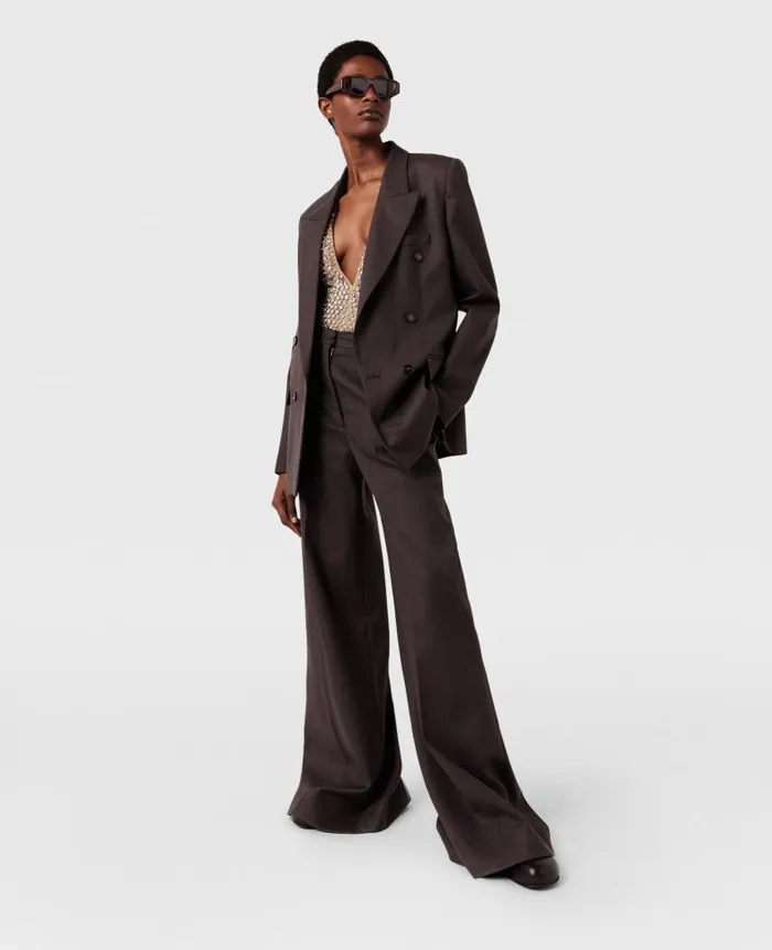 Women Tailoring Stella McCartney HighRise WideLeg Wool Pants Dark Chocolate Brown