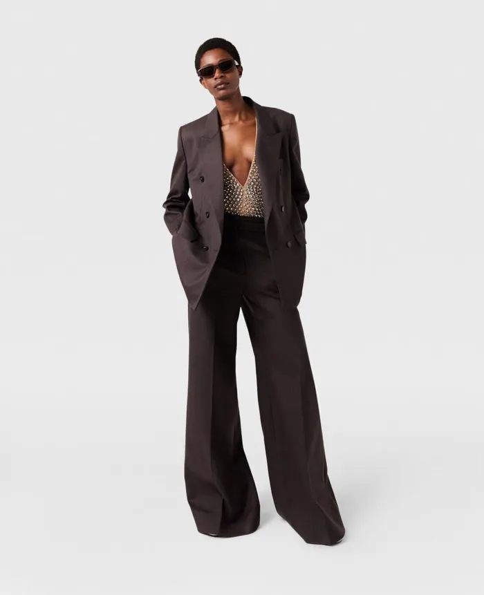 Women Tailoring Stella McCartney HighRise WideLeg Wool Pants Dark Chocolate Brown