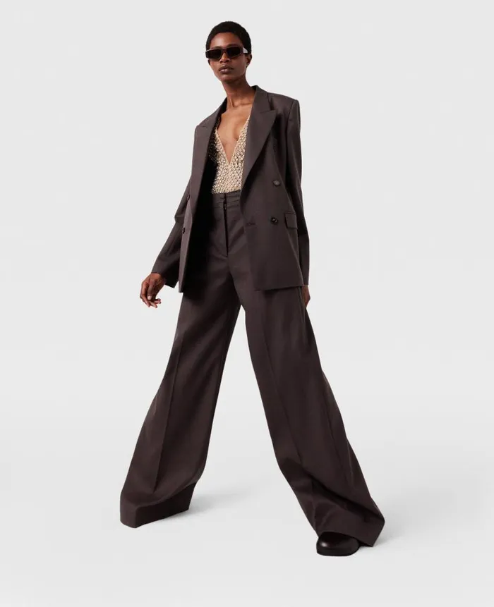 Women Tailoring Stella McCartney HighRise WideLeg Wool Pants Dark Chocolate Brown