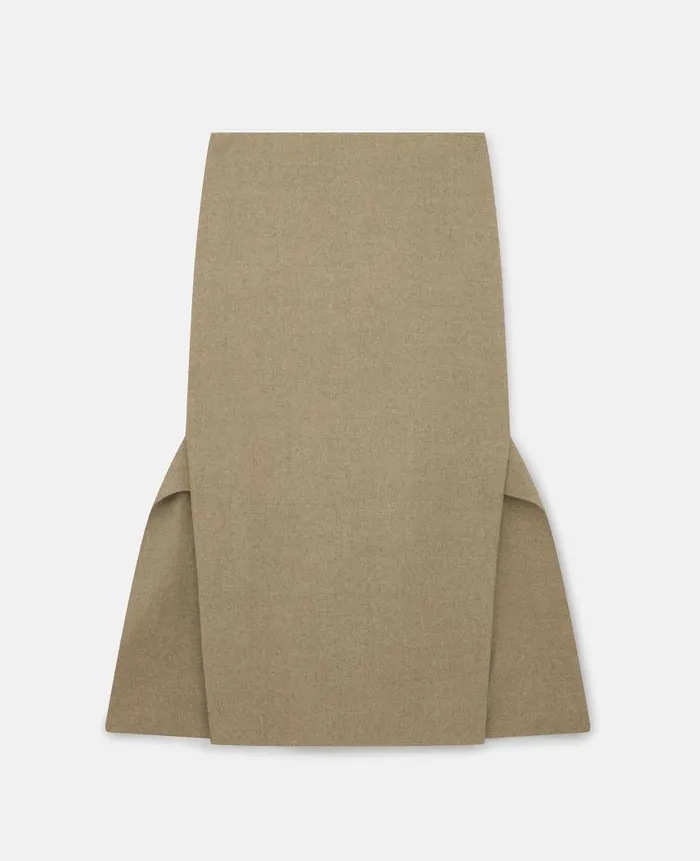 Women Tailoring Stella McCartney MidRise Wool Midi Skirt Light Moss Beige