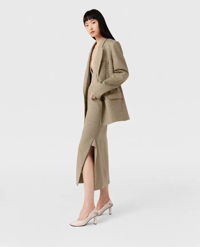 Women Tailoring Stella McCartney MidRise Wool Midi Skirt Light Moss Beige