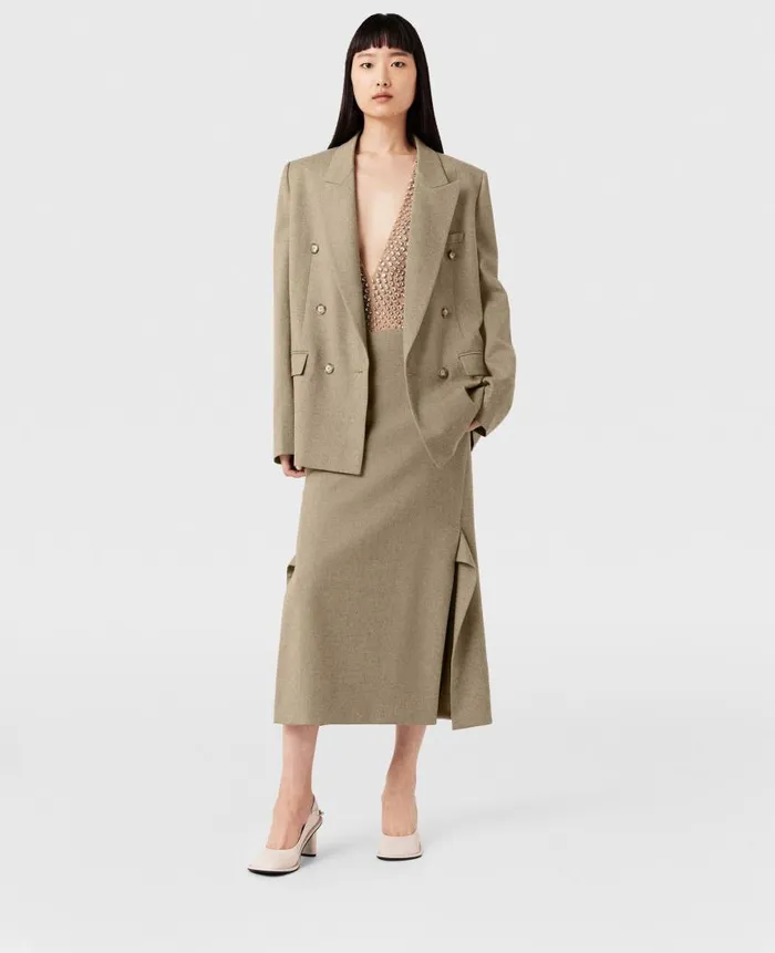 Women Tailoring Stella McCartney MidRise Wool Midi Skirt Light Moss Beige