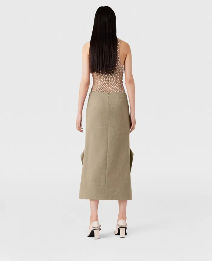 Women Tailoring Stella McCartney MidRise Wool Midi Skirt Light Moss Beige