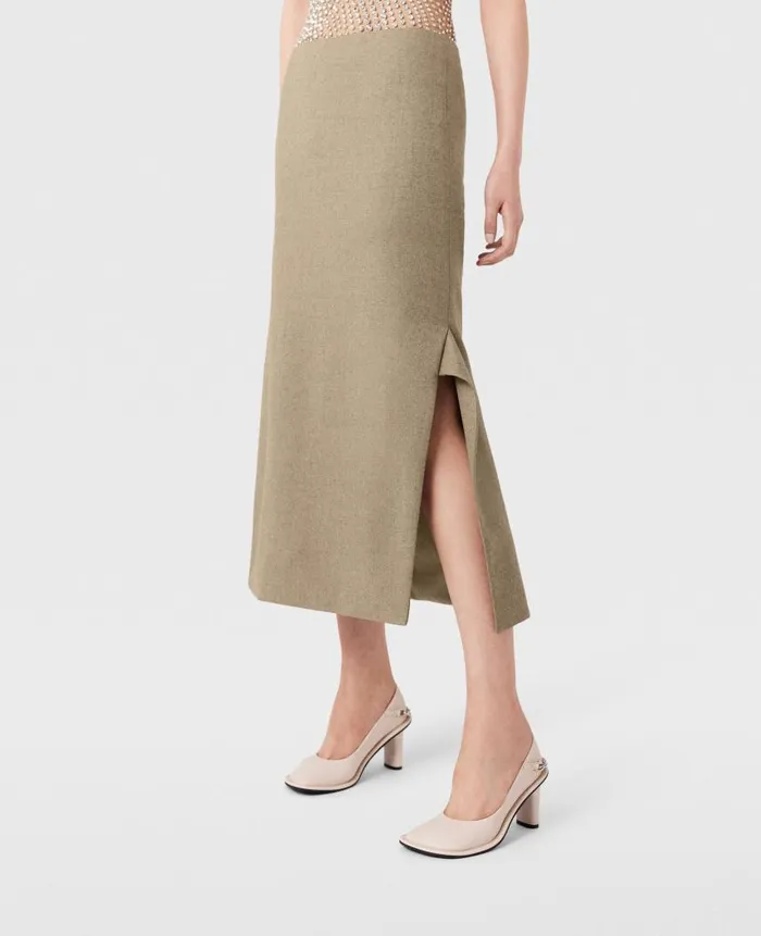 Women Tailoring Stella McCartney MidRise Wool Midi Skirt Light Moss Beige
