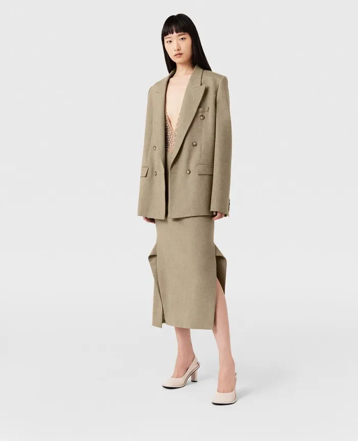 Women Tailoring Stella McCartney MidRise Wool Midi Skirt Light Moss Beige