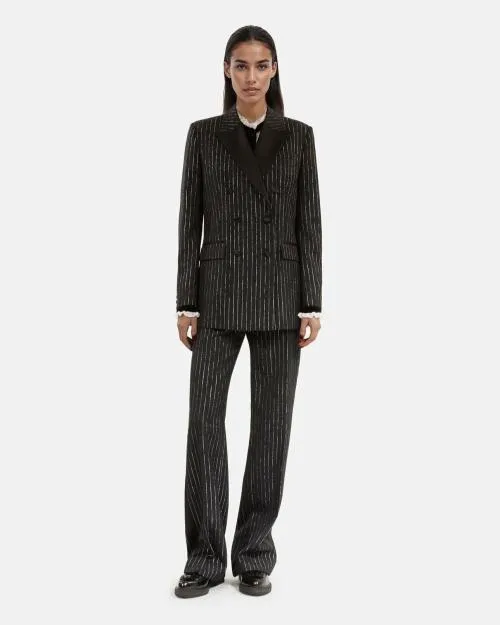Women Tailoring The Kooples Black Striped Suit Jacket Black